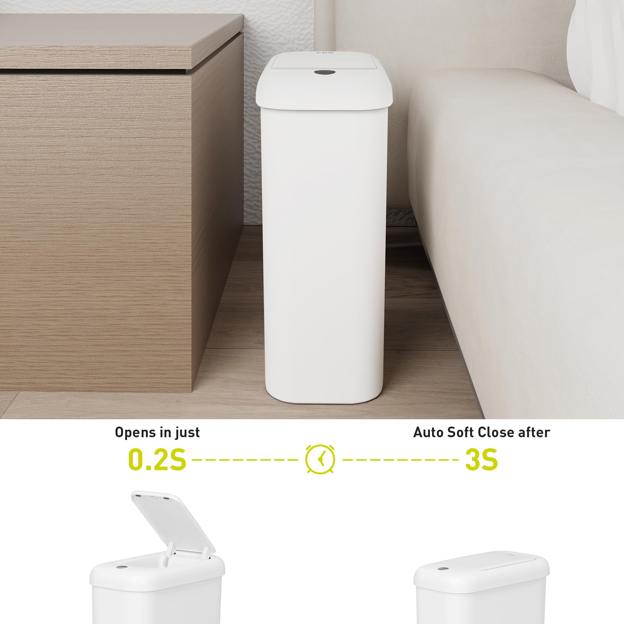 Eko Automatic Bathroom Trash Can With Lid, 2.6 Gallon Slim Touchless Bathroom Garbage Can, Waterproof Motion Sensor Trash Can Fo
